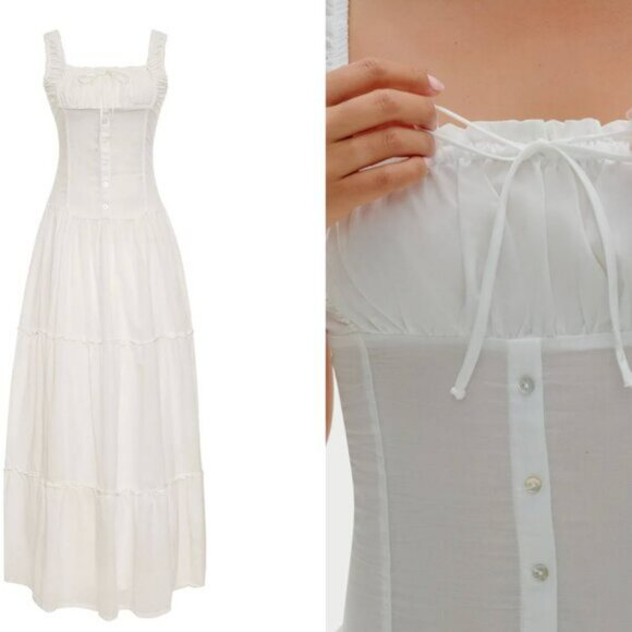 Frankie's Bikinis Christabelle Ruffle Maxi Dress in Sunrose White Large $170 - Picture 3 of 11